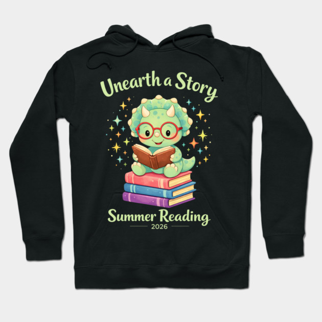 Unearth a Story Triceratops Dinosaur Reading Books Cute Dino Hoodie by shirtlux
