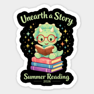 Unearth a Story Triceratops Dinosaur Reading Books Cute Dino Sticker