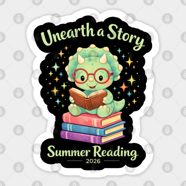 Unearth a Story Triceratops Dinosaur Reading Books Cute Dino Sticker by shirtlux