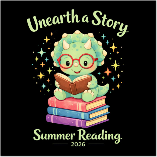 Unearth a Story Triceratops Dinosaur Reading Books Cute Dino Wall Art by shirtlux