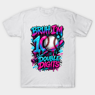 Baseball 10 Year Old Birthday Ice Cream Drip Double Digits T-Shirt
