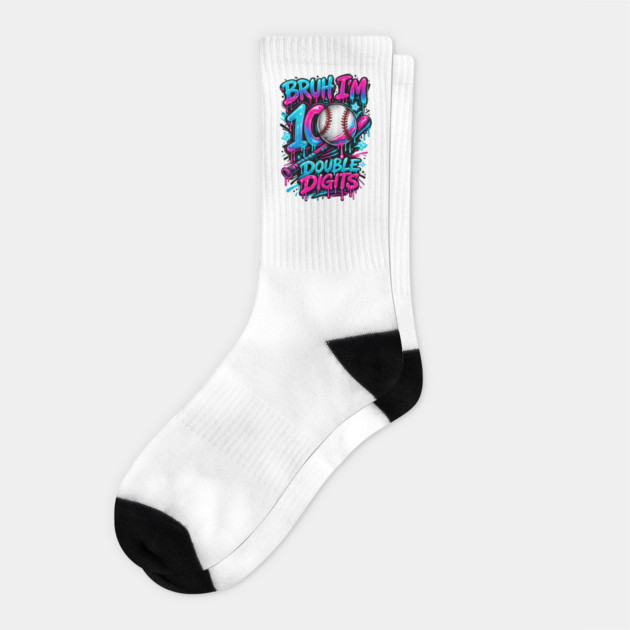 Baseball 10 Year Old Birthday Ice Cream Drip Double Digits Socks by shirtlux