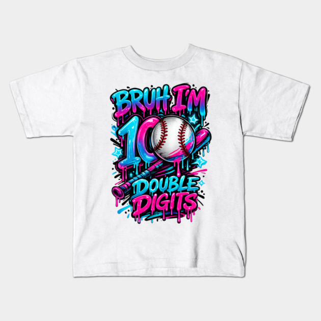 Baseball 10 Year Old Birthday Ice Cream Drip Double Digits Kids T-Shirt by shirtlux
