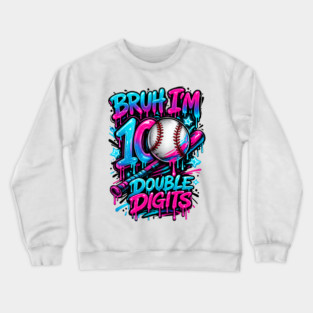 Baseball 10 Year Old Birthday Ice Cream Drip Double Digits Crewneck Sweatshirt