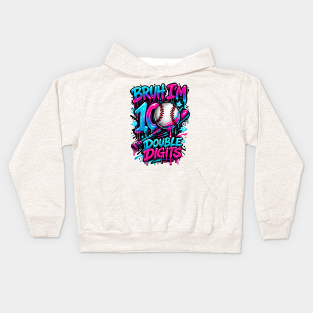 Baseball 10 Year Old Birthday Ice Cream Drip Double Digits Kids Hoodie by shirtlux