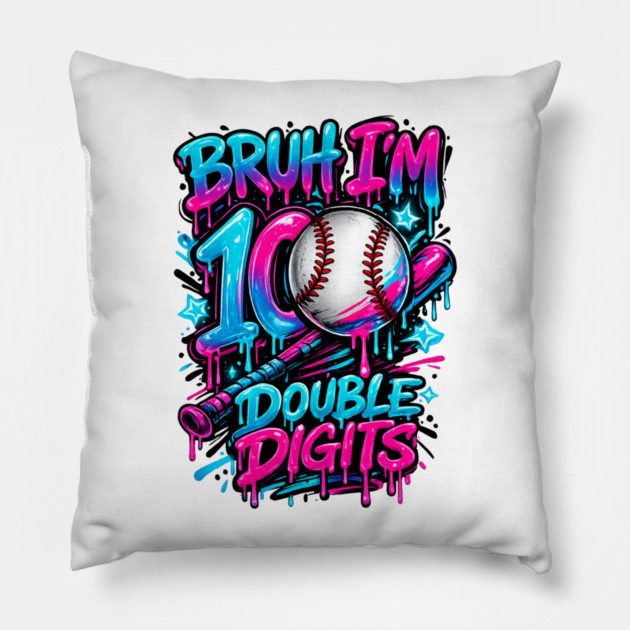 Baseball 10 Year Old Birthday Ice Cream Drip Double Digits Pillow by shirtlux