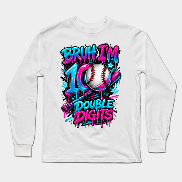 Baseball 10 Year Old Birthday Ice Cream Drip Double Digits Long Sleeve T-Shirt by shirtlux