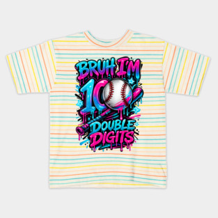 Baseball 10 Year Old Birthday Ice Cream Drip Double Digits Kids T-Shirt