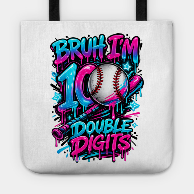 Baseball 10 Year Old Birthday Ice Cream Drip Double Digits Tote by shirtlux
