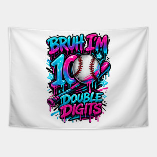 Baseball 10 Year Old Birthday Ice Cream Drip Double Digits Tapestry