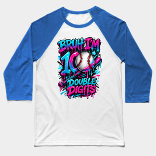 Baseball 10 Year Old Birthday Ice Cream Drip Double Digits Baseball T-Shirt