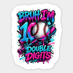 Baseball 10 Year Old Birthday Ice Cream Drip Double Digits Sticker