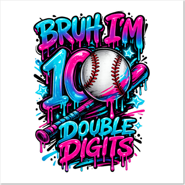 Baseball 10 Year Old Birthday Ice Cream Drip Double Digits Wall Art by shirtlux