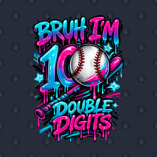 Baseball 10 Year Old Birthday Ice Cream Drip Double Digits by shirtlux