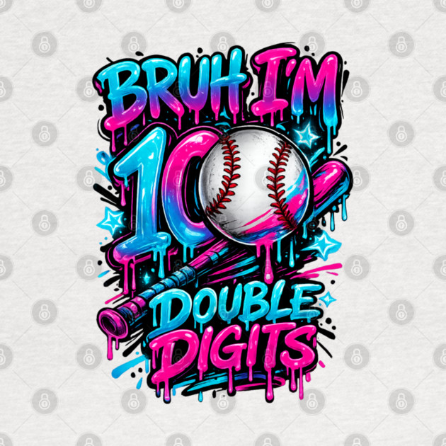 Baseball 10 Year Old Birthday Ice Cream Drip Double Digits by shirtlux