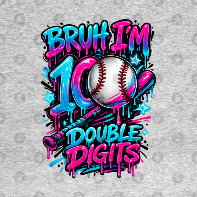 Baseball 10 Year Old Birthday Ice Cream Drip Double Digits by shirtlux