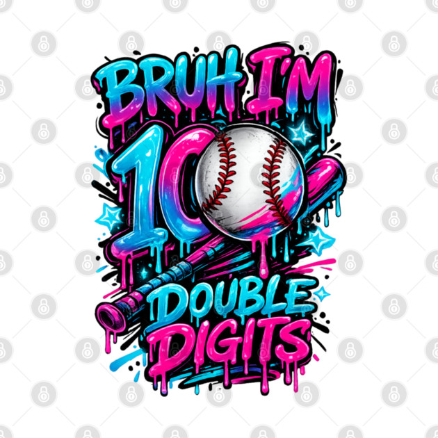 Baseball 10 Year Old Birthday Ice Cream Drip Double Digits by shirtlux