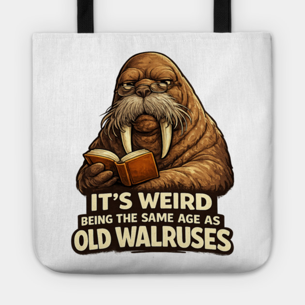 Funny Walrus Aging Humor Meme Same Age Old Walruses Tote by shirtlux