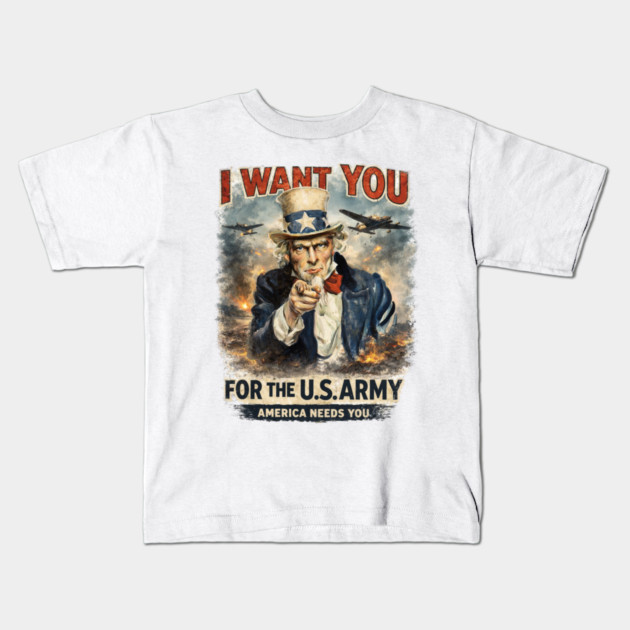 I Want You – Vintage War Poster Style Kids T-Shirt by CrazyGirl