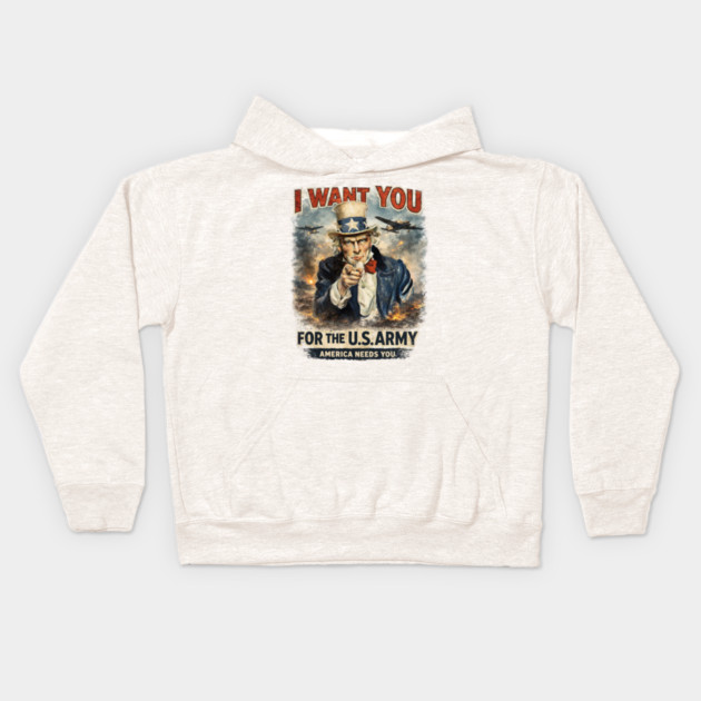 I Want You – Vintage War Poster Style Kids Hoodie by CrazyGirl