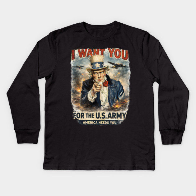 I Want You – Vintage War Poster Style Kids Long Sleeve T-Shirt by CrazyGirl