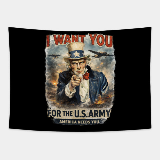 I Want You – Vintage War Poster Style Tapestry by CrazyGirl