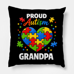 Funny Proud Autism Grandpa Puzzle Heart Support Humor Pillow