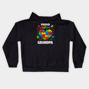 Funny Proud Autism Grandpa Puzzle Heart Support Humor Kids Hoodie