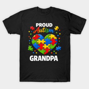 Funny Proud Autism Grandpa Puzzle Heart Support Humor T-Shirt