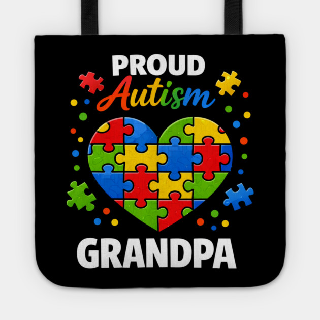 Funny Proud Autism Grandpa Puzzle Heart Support Humor Tote by shirtlux