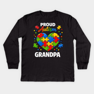 Funny Proud Autism Grandpa Puzzle Heart Support Humor Kids Long Sleeve T-Shirt