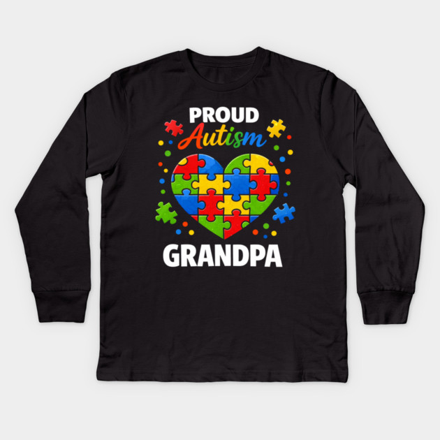 Funny Proud Autism Grandpa Puzzle Heart Support Humor Kids Long Sleeve T-Shirt by shirtlux