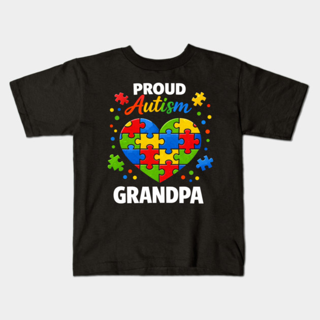 Funny Proud Autism Grandpa Puzzle Heart Support Humor Kids T-Shirt by shirtlux