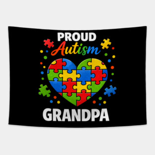 Funny Proud Autism Grandpa Puzzle Heart Support Humor Tapestry