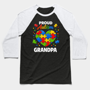 Funny Proud Autism Grandpa Puzzle Heart Support Humor Baseball T-Shirt