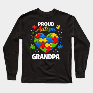 Funny Proud Autism Grandpa Puzzle Heart Support Humor Long Sleeve T-Shirt