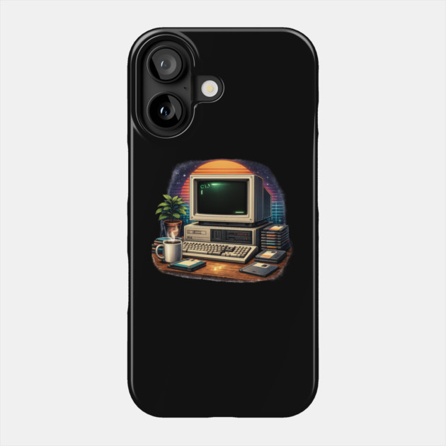 Retro 80s Computer Setup – Vintage Tech Nostalgia Phone Case by CrazyGirl