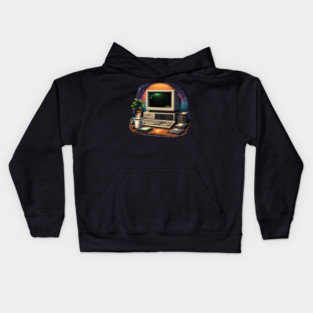 Retro 80s Computer Setup – Vintage Tech Nostalgia Kids Hoodie