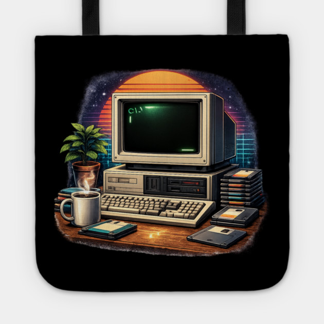 Retro 80s Computer Setup – Vintage Tech Nostalgia Tote by CrazyGirl