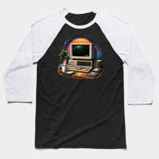 Retro 80s Computer Setup – Vintage Tech Nostalgia Baseball T-Shirt