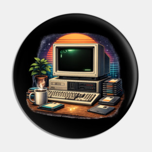 Retro 80s Computer Setup – Vintage Tech Nostalgia Pin