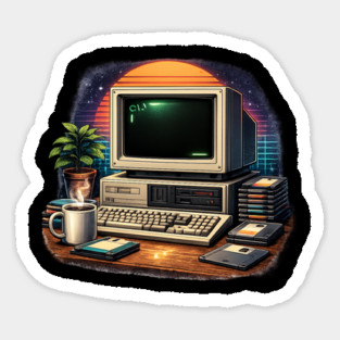 Retro 80s Computer Setup – Vintage Tech Nostalgia Sticker