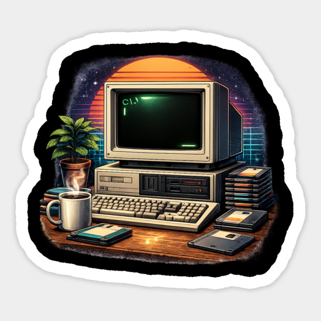 Retro 80s Computer Setup – Vintage Tech Nostalgia Magnet by CrazyGirl