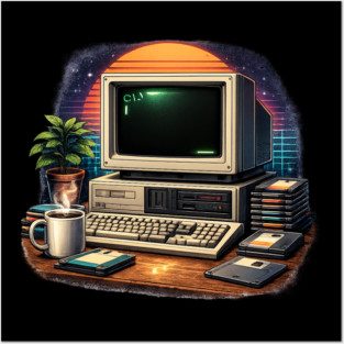 Retro 80s Computer Setup – Vintage Tech Nostalgia Posters and Art