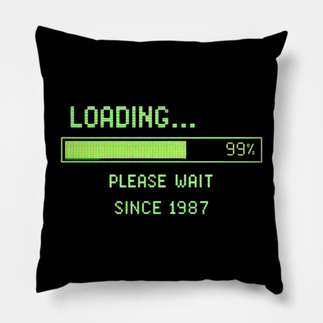 Loading… Please Wait Since 1987 – Retro Computer Humor Pillow by CrazyGirl