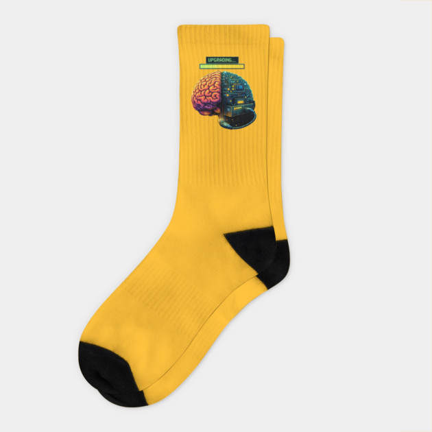 Upgrading Brain – Installing Coffee.EXE | Retro Tech Humor Socks by CrazyGirl
