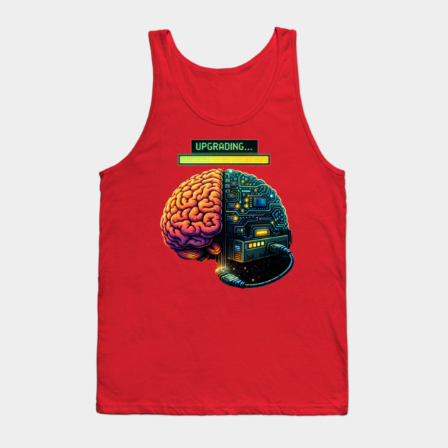 Upgrading Brain – Installing Coffee.EXE | Retro Tech Humor Tank Top by CrazyGirl