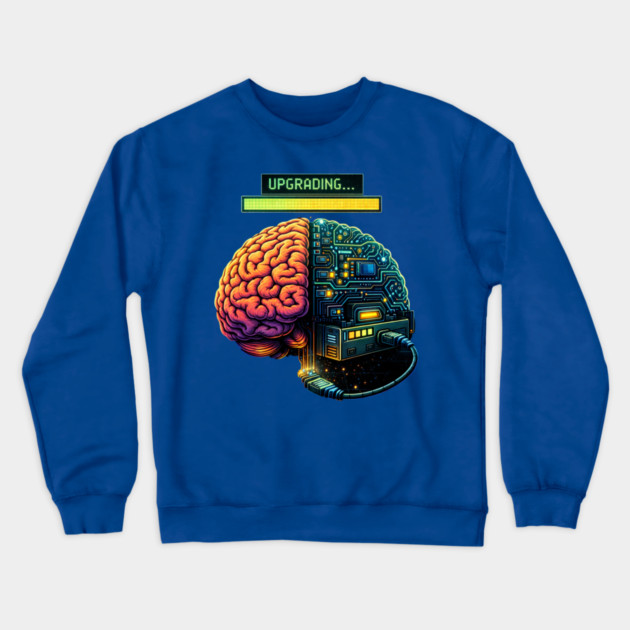 Upgrading Brain – Installing Coffee.EXE | Retro Tech Humor Crewneck Sweatshirt by CrazyGirl