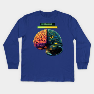 Upgrading Brain – Installing Coffee.EXE | Retro Tech Humor Kids Long Sleeve T-Shirt