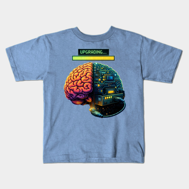 Upgrading Brain – Installing Coffee.EXE | Retro Tech Humor Kids T-Shirt by CrazyGirl